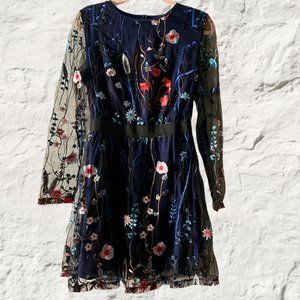 Black Fit and Flare Long Sleeve Cocktail Dress